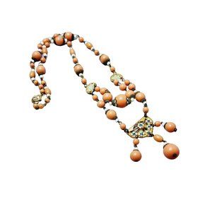 Vintage Signed Czechoslovakia Mixed Media Enameled Necklace (A1468)